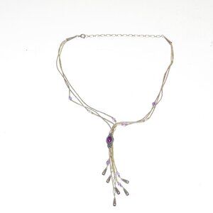 Vintage Amethyst Pearl Sterling Silver Necklace Multi Strand Adjustable QT QUOC